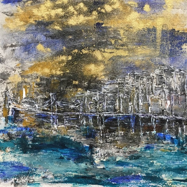 Stadt am Fluss -Acryl-MIxtechnik
